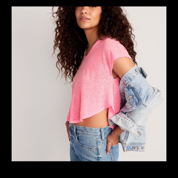NWT OLD NAVY Linen-Blend Cropped Voop-Neck T-Shirt : Pink Edge Neon
SIZE XXL - Picture 4 of 5